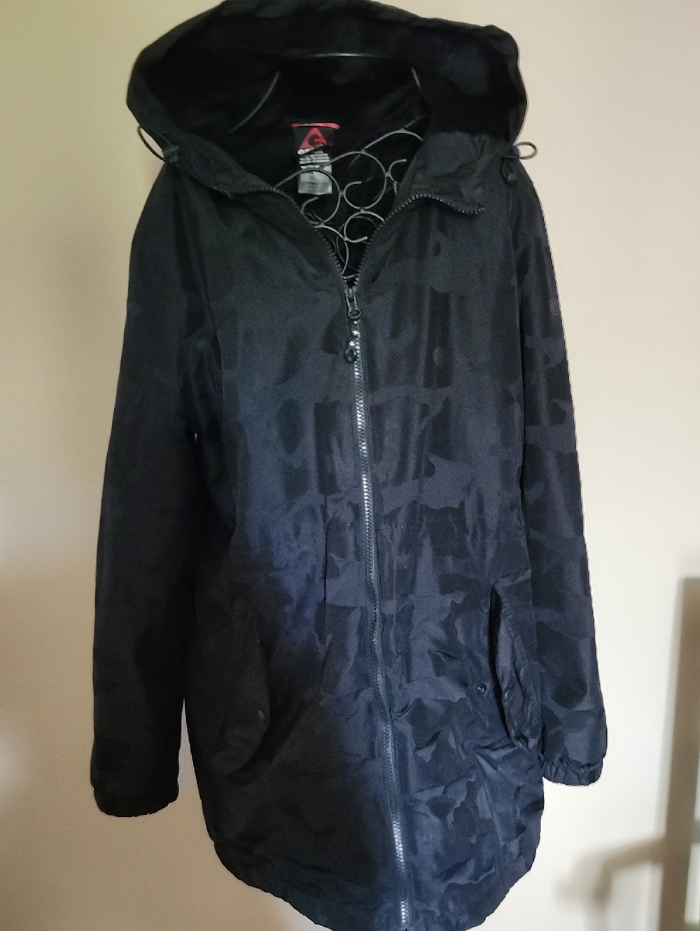 Gerry  Black Hooded  Coat with Subtle Camouflage Texture